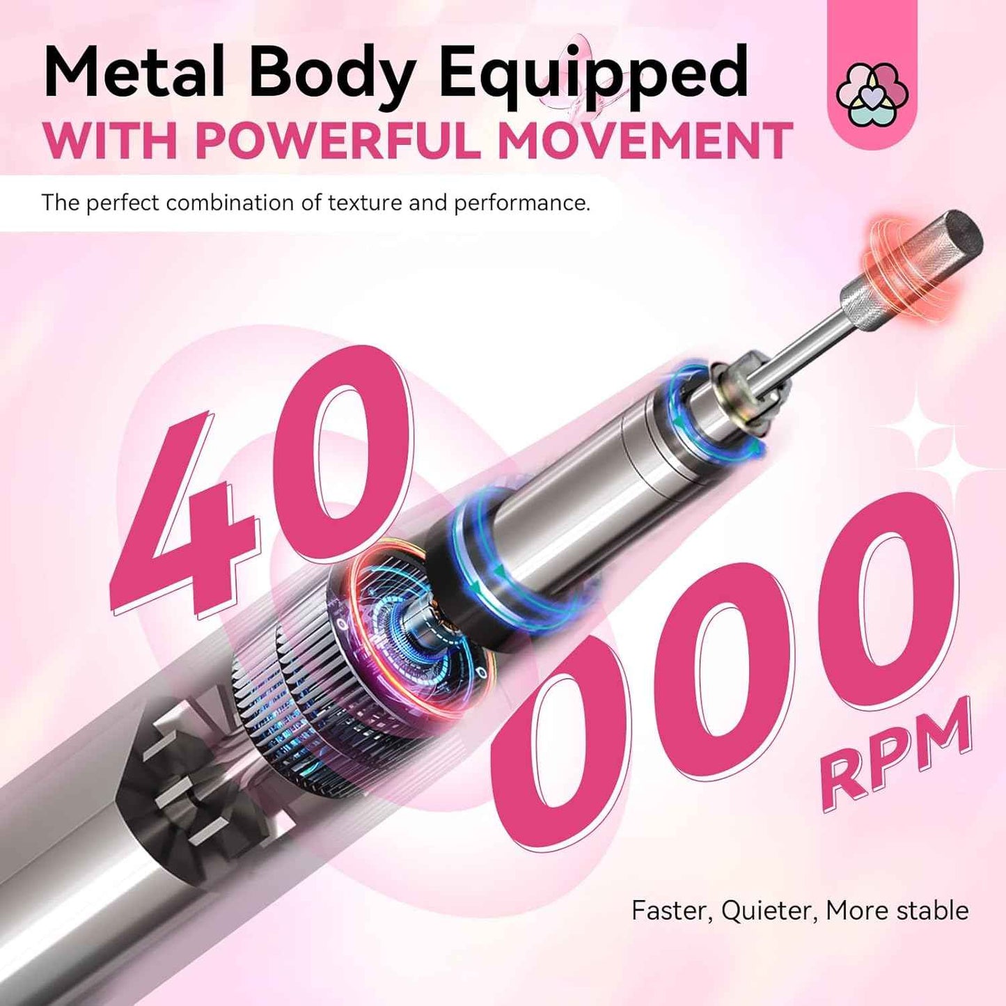 Professional 40000RPM Nail Drill for Acrylics with Jasmine Essential Oil - Rechargeable Efile Machine & Portable Nail Grinder