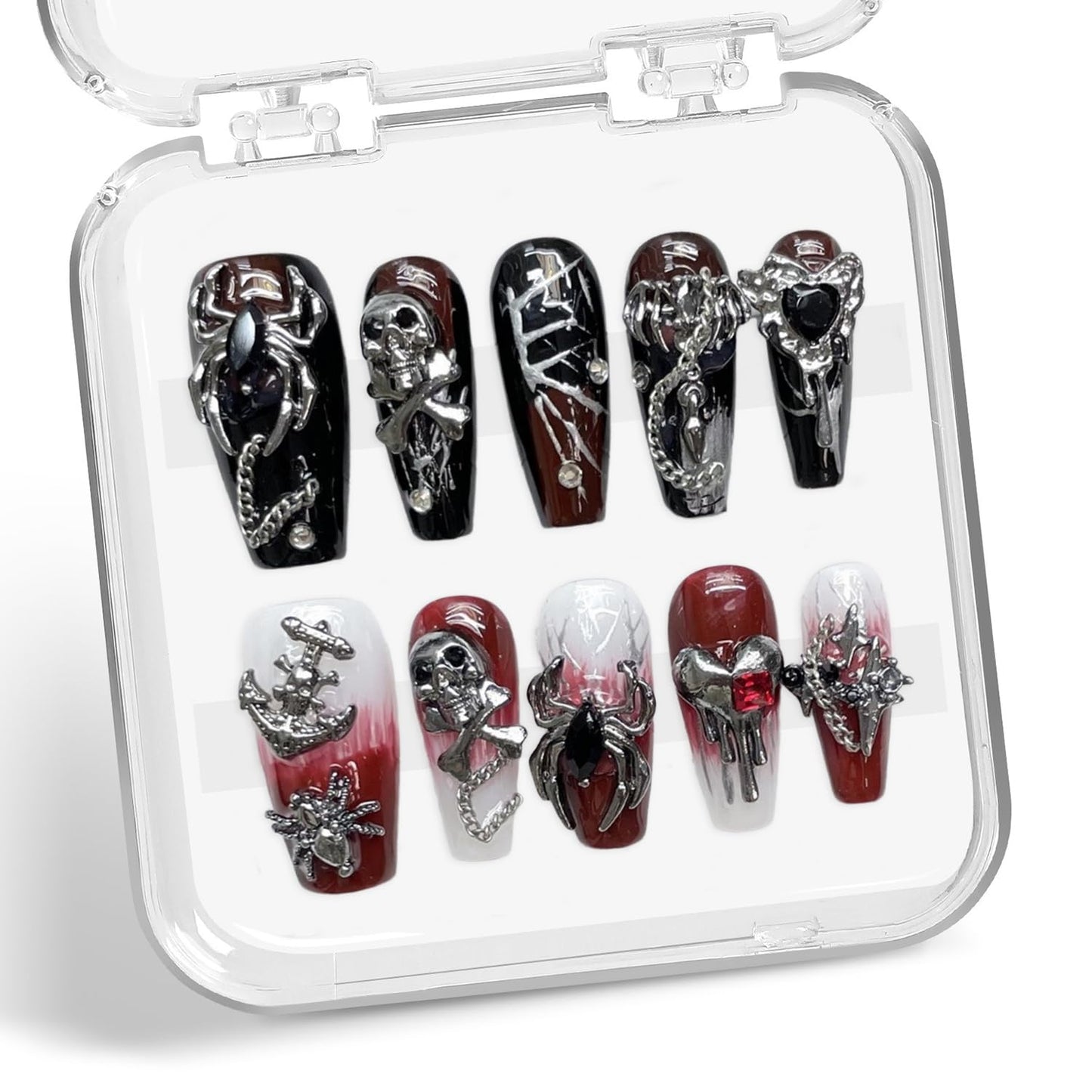 Christmas Press-On Nails - Short Square Gel Full Cover with Reindeer & Santa Designs