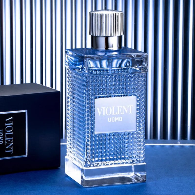 Men's Perfume 100ml (3.4oz), Blue Glass Bottle, Textured Pattern Design, Silver Cap, Luxury Cologne For Men