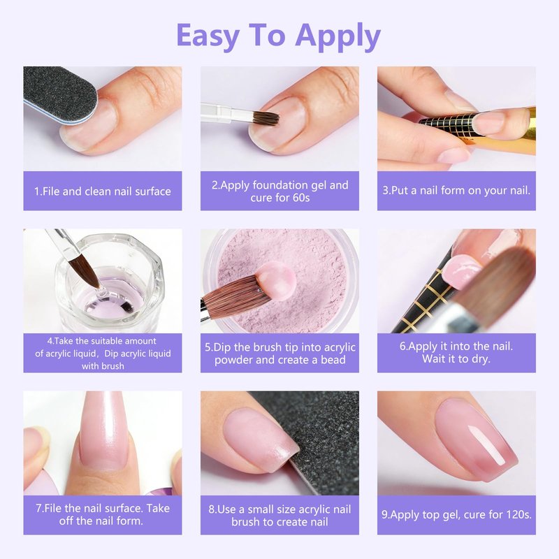 Acrylic Nail Kit for Beginners with Everything - Practice Hand for Acrylic Nails - 6PCS Nail Powder Liquid Set with UV Lamp - Professional Manicure Set in Pink Bag for Starter Home Salon (Purple-1)