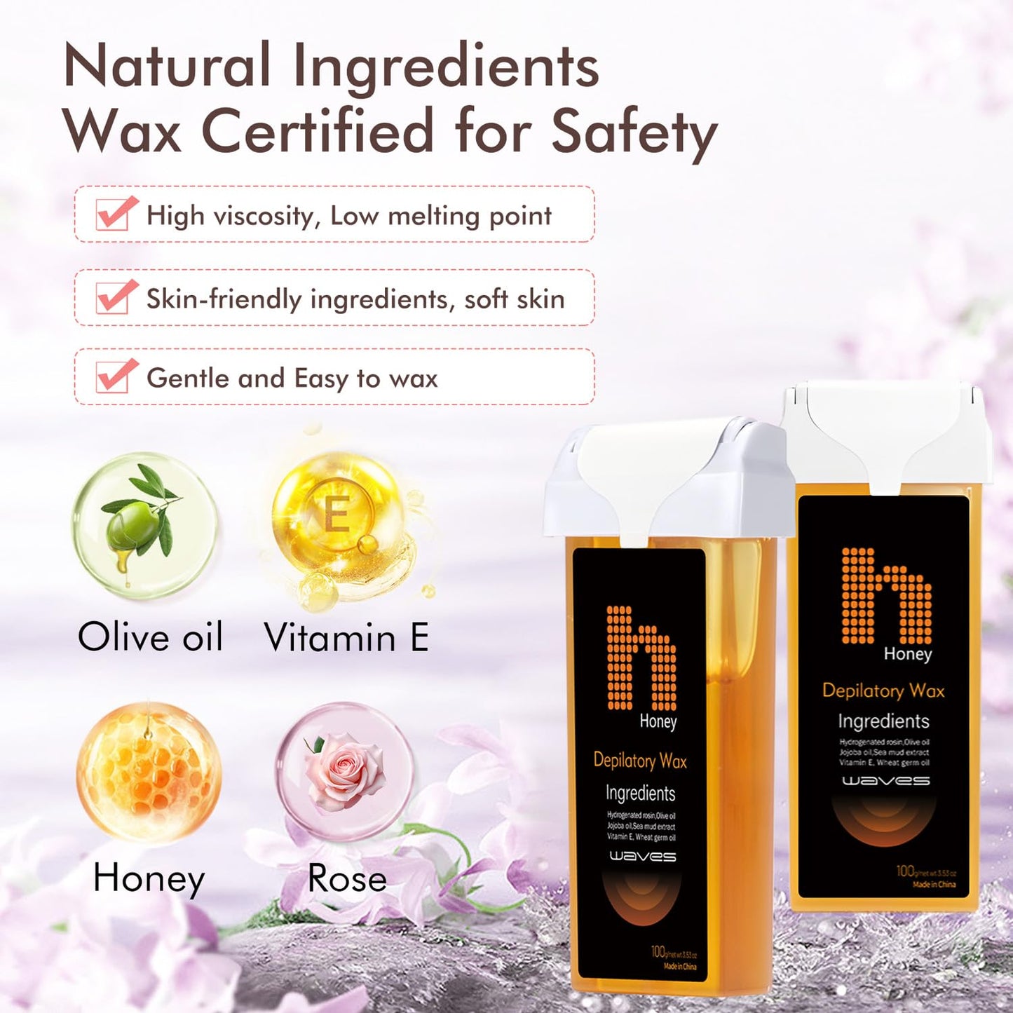 Waxpro Roll On Wax Kit, Wax Roller Kit - Waxing Kit for Women & Men with 2 Honey Wax Refills & 50 Wax Strips, Home Hair Removal for Body and Legs, Easy Painless & Smooth