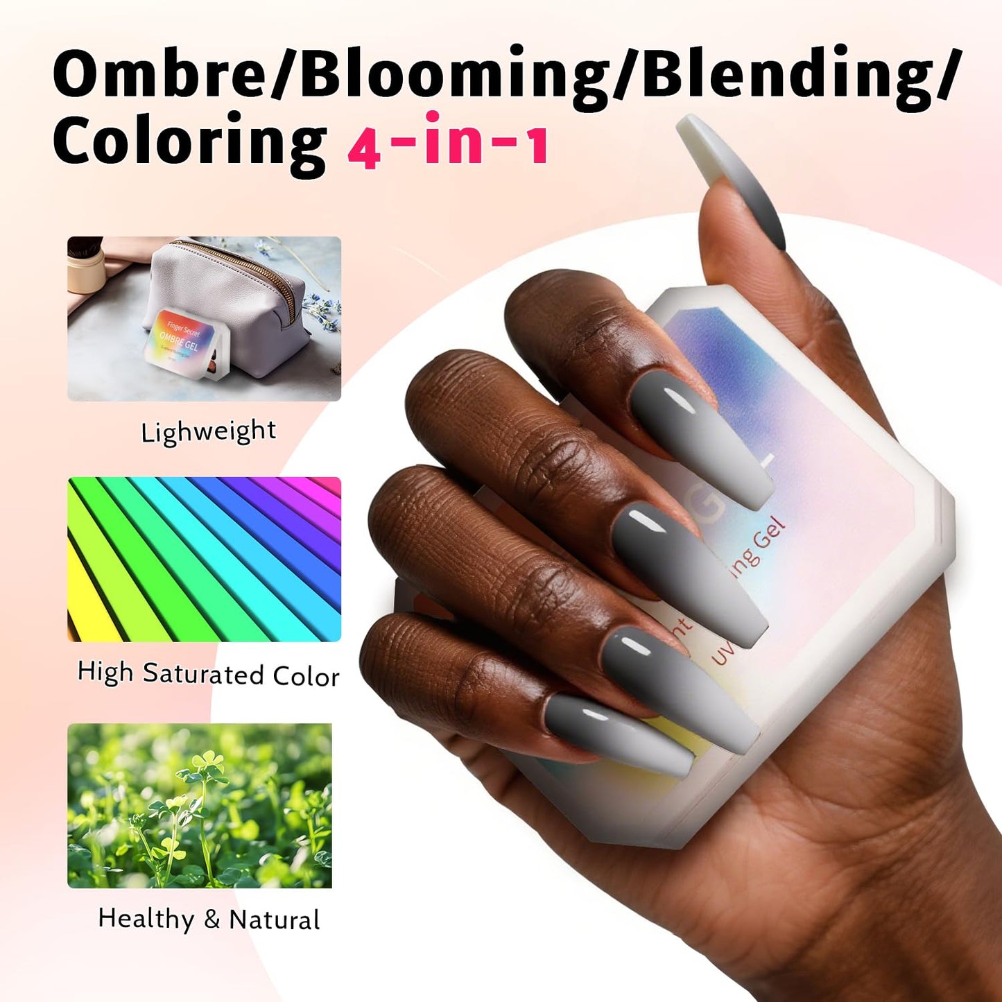 Ombre Nail Gel Set - 9 Colors Sponge Pat Paint for Floral Nail Art, No Wipe, UV/LED Curing