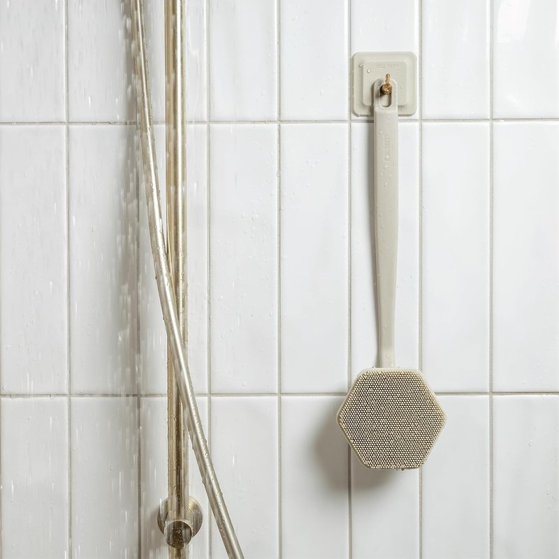 Arnold Silicone Shower Hooks - Waterproof Adhesive Bathroom Organizer for Razors & Loofahs | 2 Pack - Sand