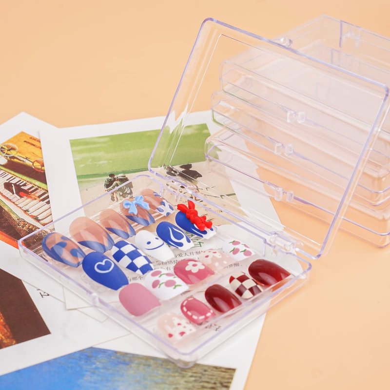 Lokyango Press On Nail Storage Box, 3.9x2.9x0.7 inch Clear Empty Press On Nail Packing Box Artificial Nail Display Organizer Case with Transparent Tape Nail Tips Display Holder (Box Only) (24PCS)