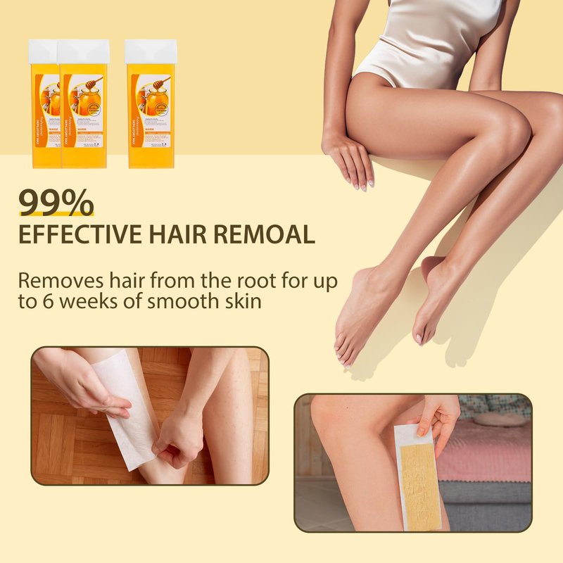 Roll on Wax Refill: 6 Honey Wax Roller Refill - At-Home Hair Removal Cartridge for Body Legs Arms (100g/3.53oz, 6 Pack)
