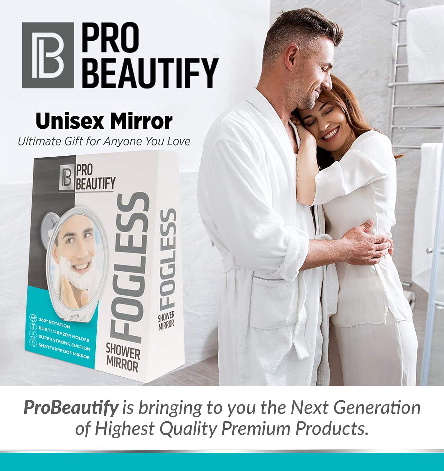 PROBEAUTIFY Fogless Shower Mirror for Shaving - Strong Suction, Razor Holder & 360 Degree Rotation Shower Shaving Mirror - Fog Free Mirror for Shower & Shaving Mirror - Men & Women