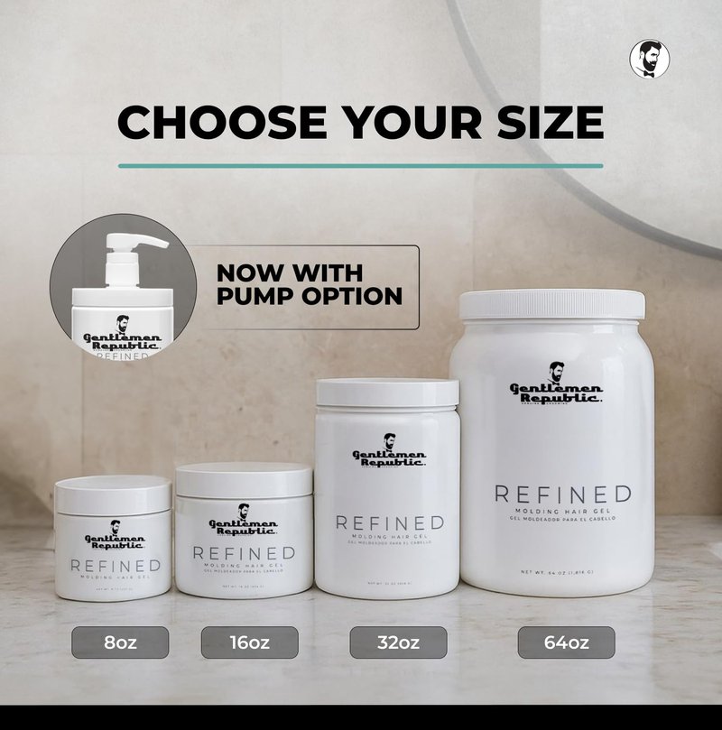 Gentlemen Republic 32oz Refined Hair Gel for Men - Provides 24 Hour High Hold & Shine - Premium Mens Hair Styling Products with No Beeswax, Alcohol, Parabens & Humidity Resistant