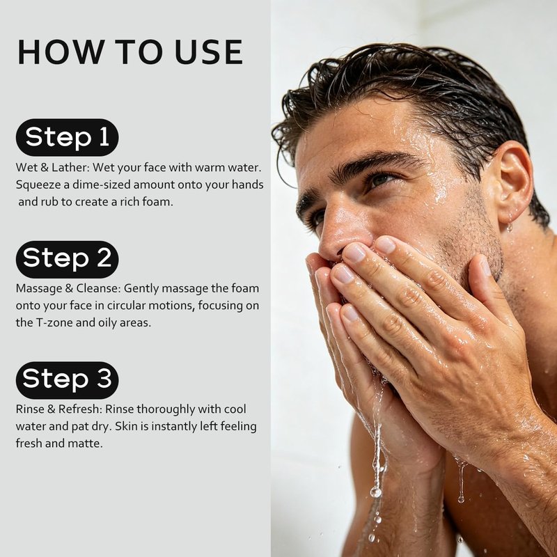 baishilan Men's Oil Control Face Wash, Exfoliating Face Wash Deeply Cleanses to Unclog Pores, Amino Acid Facial Cleanser, Daily Skincare for Men, Suitable for Oily & Sensitive Skin 4.23 Fl Oz