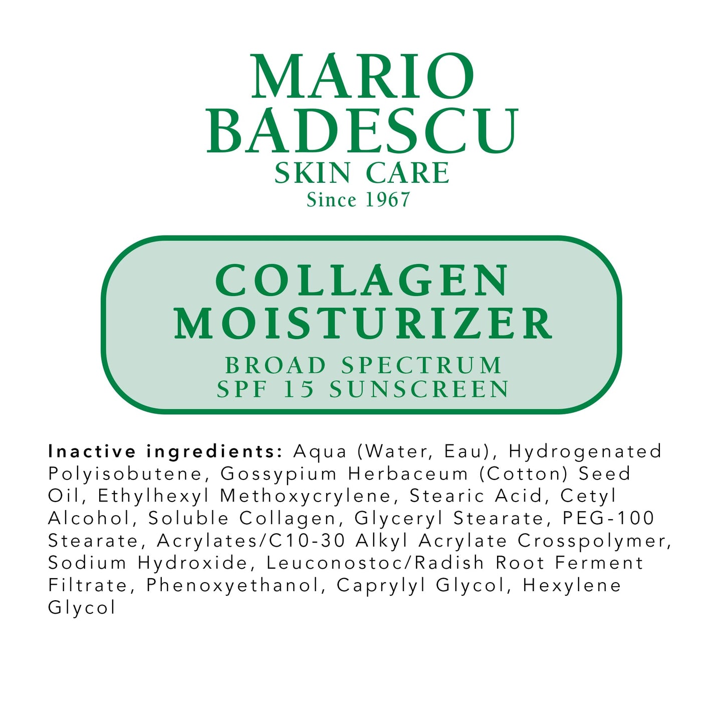 Mario Badescu Collagen Face Moisturizer for Women and Men with SPF 15 for Combination & Sensitive Skin, Daytime Moisturizer Face Cream with Collagen & Cottonseed Oil, 2 Fl Oz