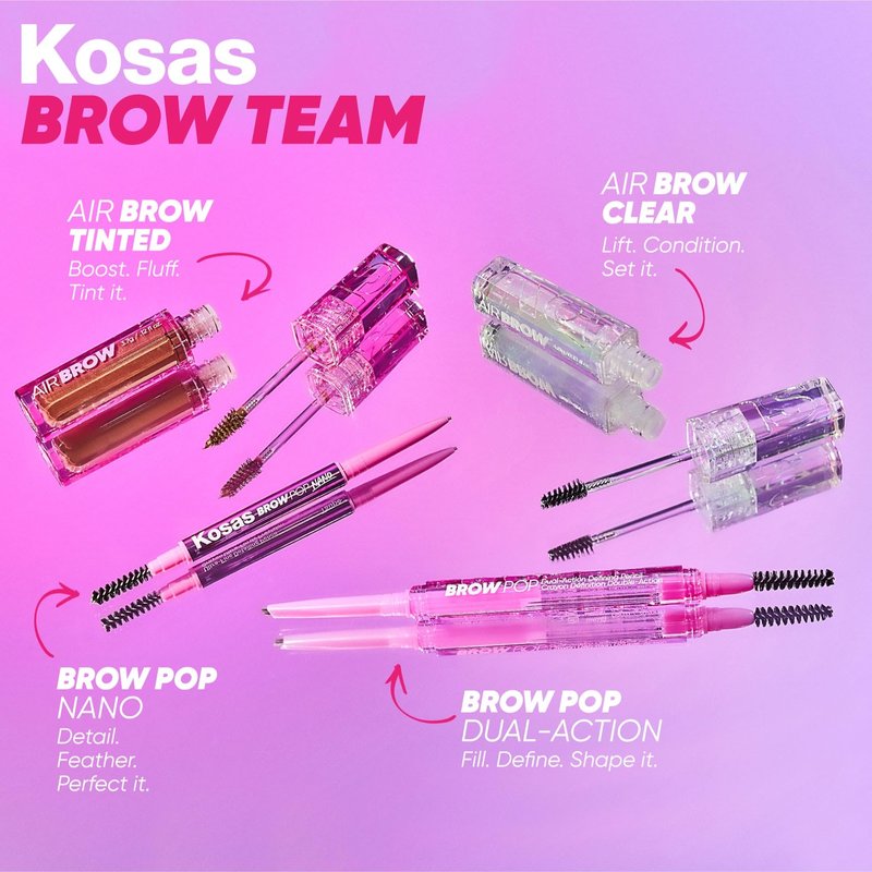 Kosas Air Brow Tinted Eyebrow Gel – Volumizing Brow Gel with Flexible Long-Lasting Hold, Clear