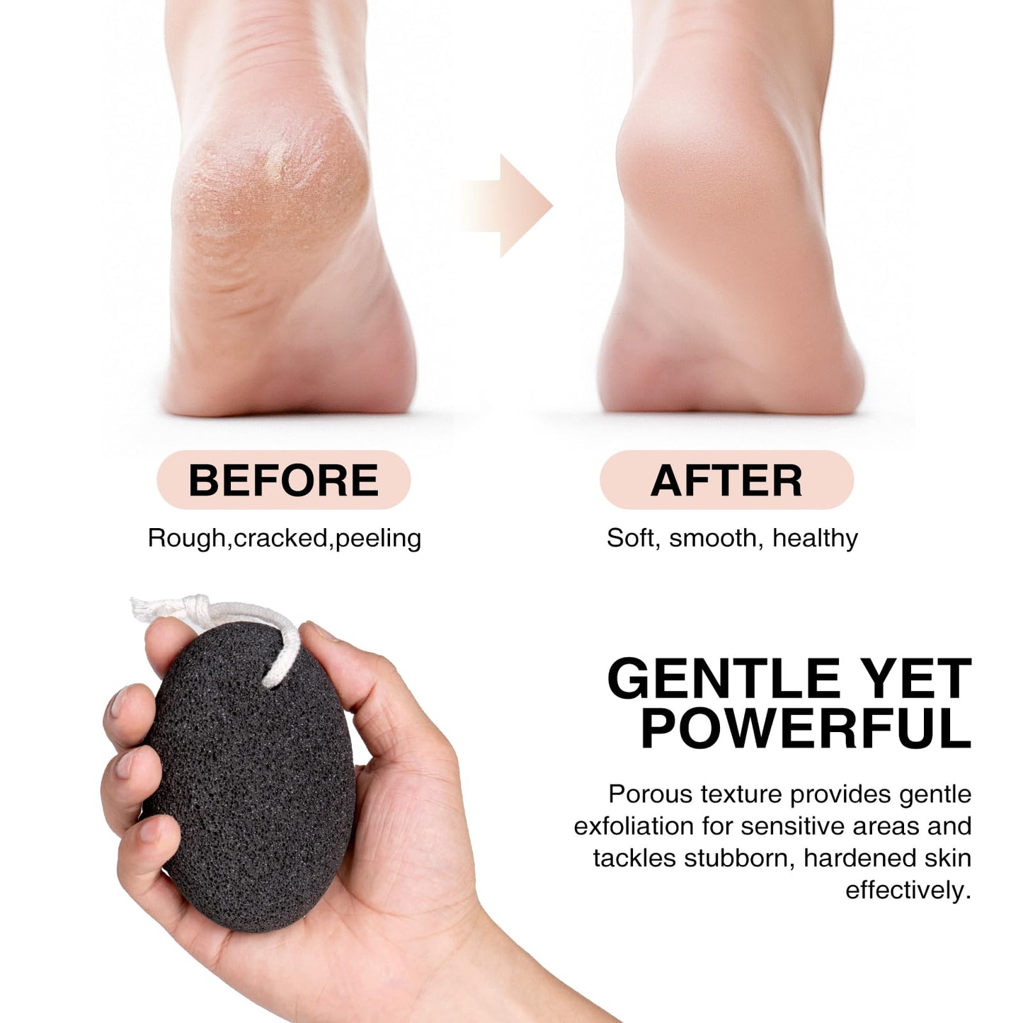 Natural Pumice Stone Set - 3-Pack Oval-Shaped Volcanic Lava Foot Scrubber Files for Callus, Corn, Cracked Heel, and Dead Skin Exfoliation, 4 x 2.8 x 1.6 Inches