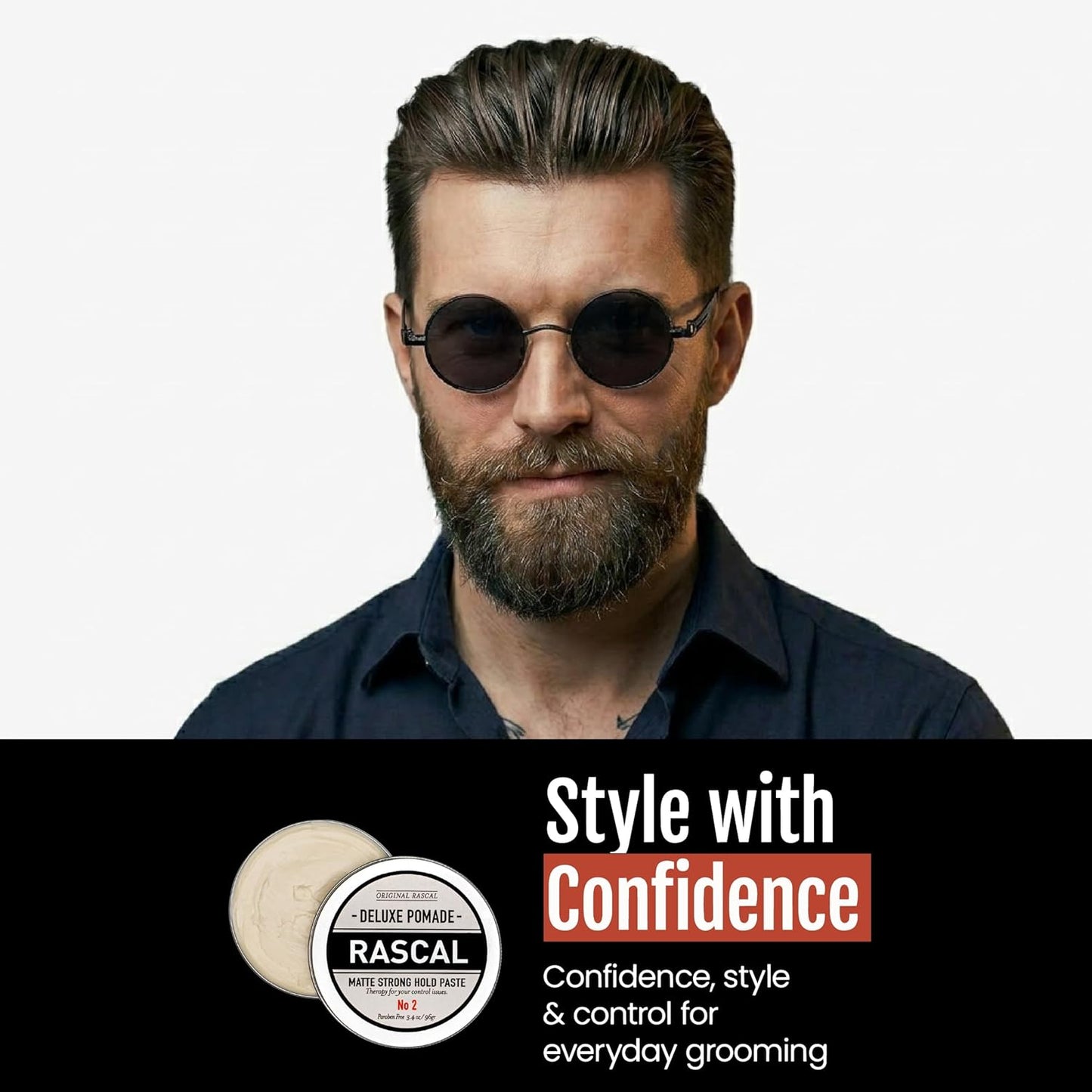 Rascal Deluxe Pomade for Men - Matte Hair Paste with Strong Hold | Natural Beeswax & Lanolin Wax