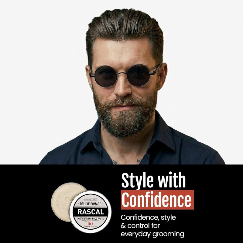 Rascal Deluxe Pomade for Men - Matte Hair Paste with Strong Hold | Natural Beeswax & Lanolin Wax