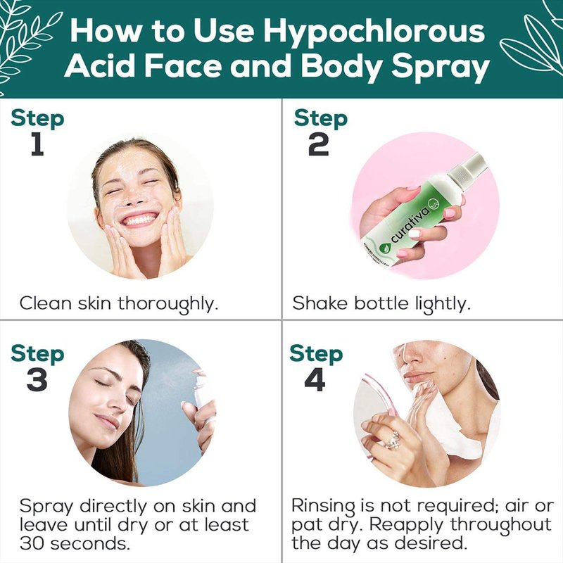 Curativa Bay .02% Hypochlorous Spray, Clear Skin, Most Effective for Total Skin Health. 100% Organic, Made in USA, Produces Great Results. 8 OZ