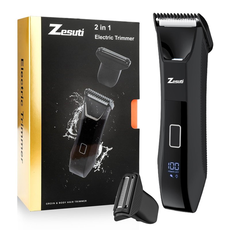 Zesuti 2-in-1 Manscape Trimmer for Men,Body & Groin Hair Trimmers for Men,Bikini Trimmer Women- Wet/Dry Electric Razors for Smooth No-Nick Shaving,IPX7 Waterproof Ball Shaver,LED Display,Black