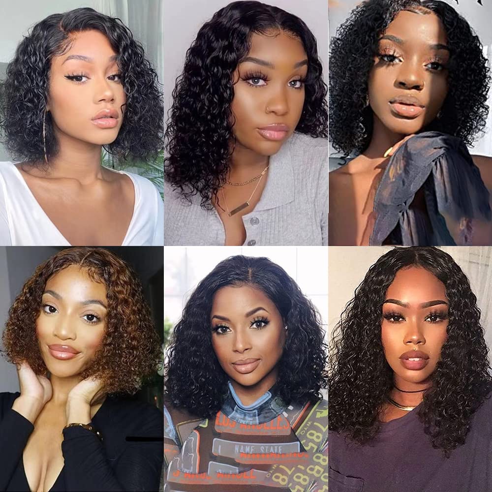 Amznlady Pixie Cut Wigs Curly V Part Wig Human Hair No Leave Out Brazilian Human Hair Half Wig for Black Women Upgrade U Part Wigs Glueless 180% Density Natural Black 8 Inch