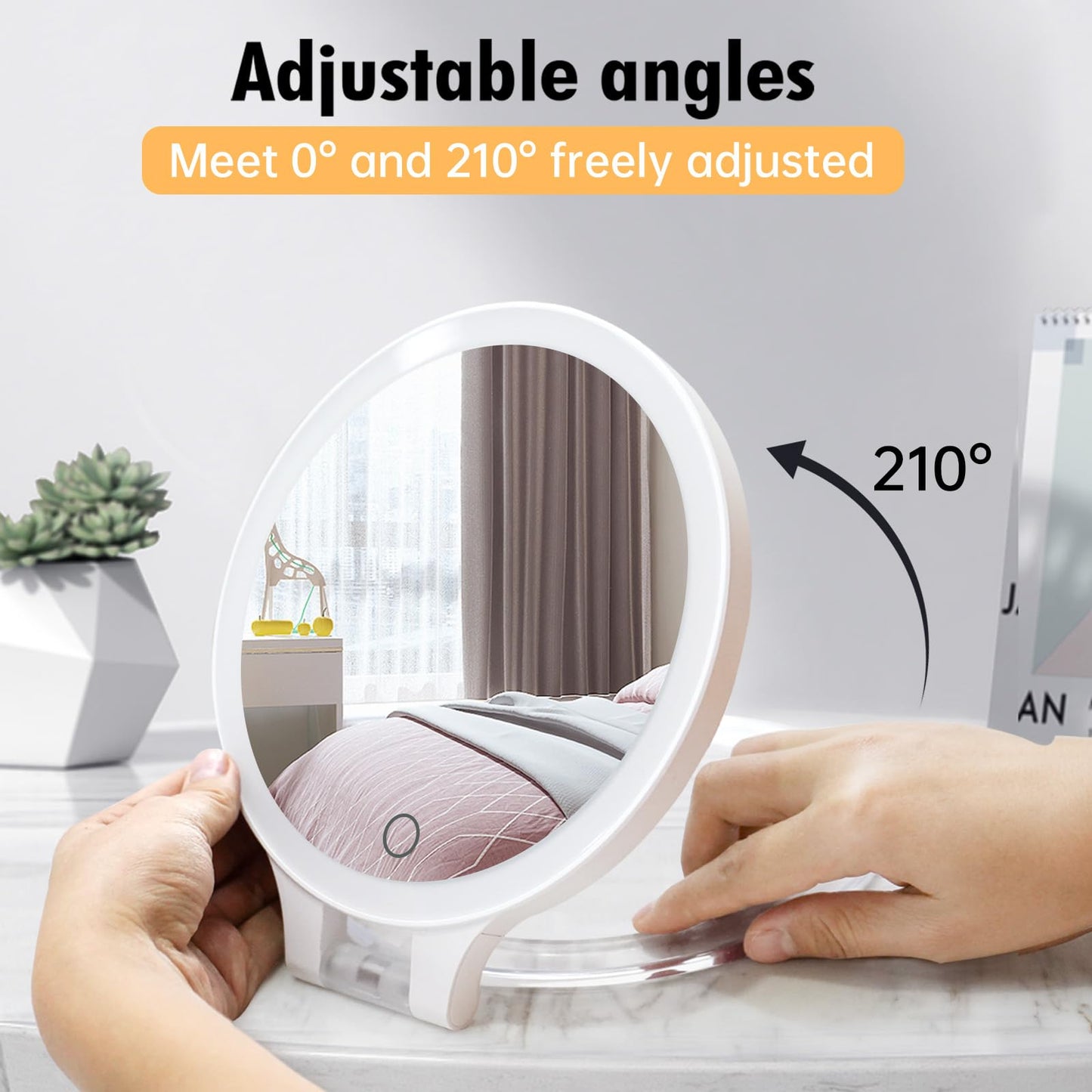 FASCINATE Travel 30X Magnifying Mirror with Light, Lighted Makeup Mirror Double Sided Magnification with 3 Color Setting & Stepless Dimming, Adjustable Rotation Rechargeable LED Vanity Mirror
