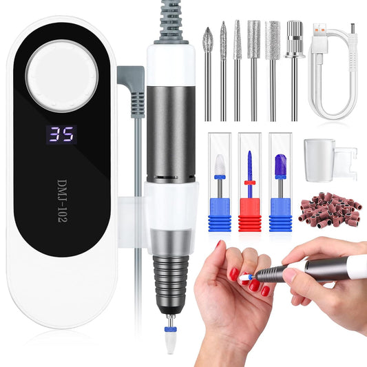 Professional Saviland Rechargeable Electric Nail File - 35,000 RPM with 9 Drill Bits for Acrylic Nails, Manicure & Pedicure Tool