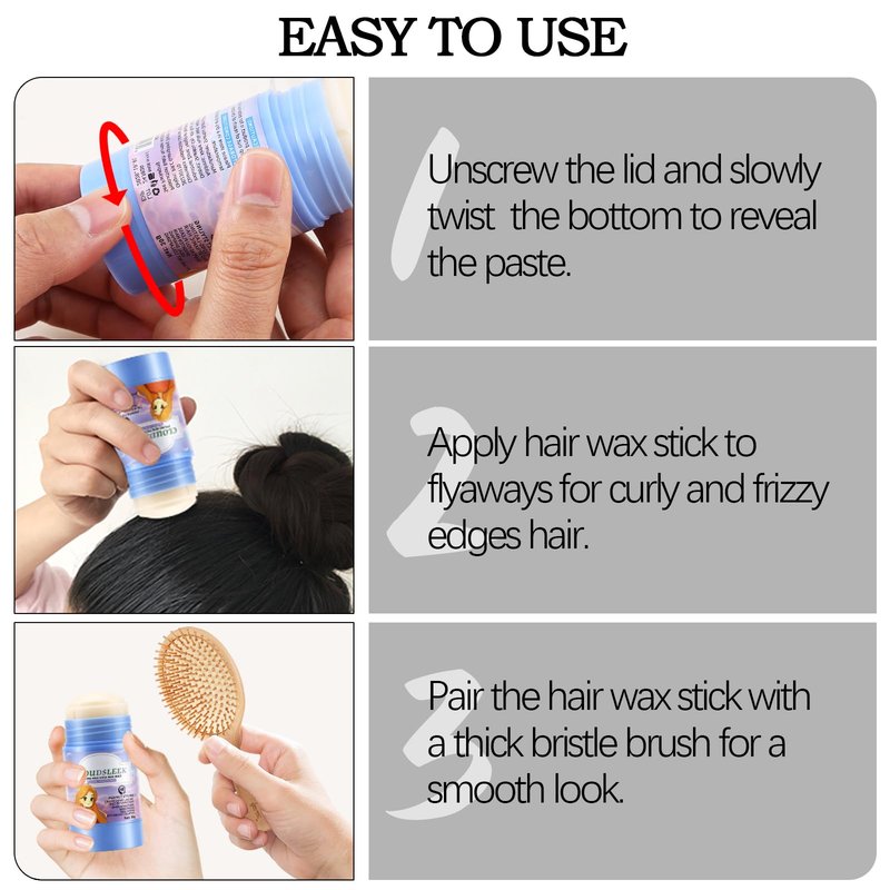 GEUUFEA Hair Smoothing Stick, Hair Wax Styling Cream for Anti-Frizz and Flyaway Tamer, Slick Back Stick for Girls, Women's, Moisturizes, Non-Greasy, Lightweight