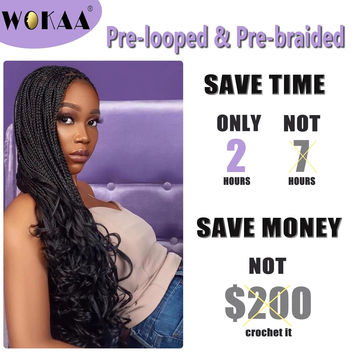 French Curl Crochet Braids - 22 Inch Goddess Box Braids | 8 Packs Pre-Looped Synthetic Hair Extensions (1B#)