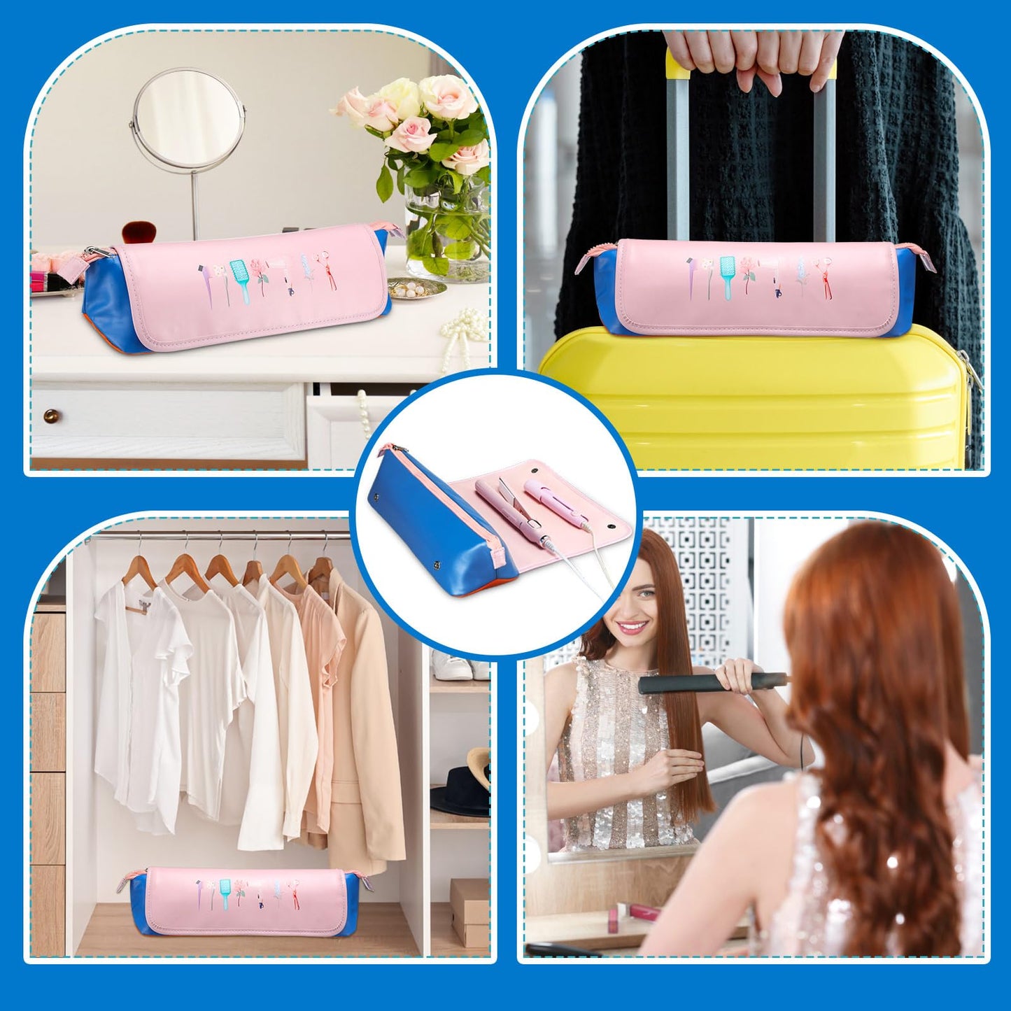 Sadnyy Hair Tools Travel Bag and Heat Resistant Mat 2-in-1 Hot Hair Tools Organizer for Curling Flat Irons Straighteners Portable Hairstylist Travel Bag Women Haircare Accessories, 16.1''x5.1''x4.3''
