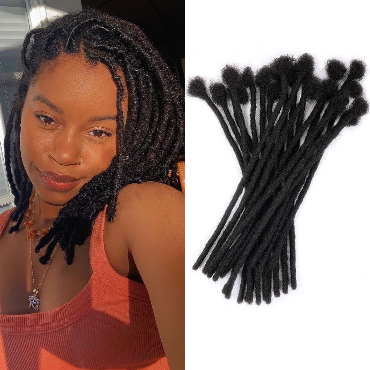 Human Hair Dreadlock Extensions - 0.6cm Thickness, 4 Inch, 60 Strands, Full Handmade, Natural Black | Dye & Bleach Friendly
