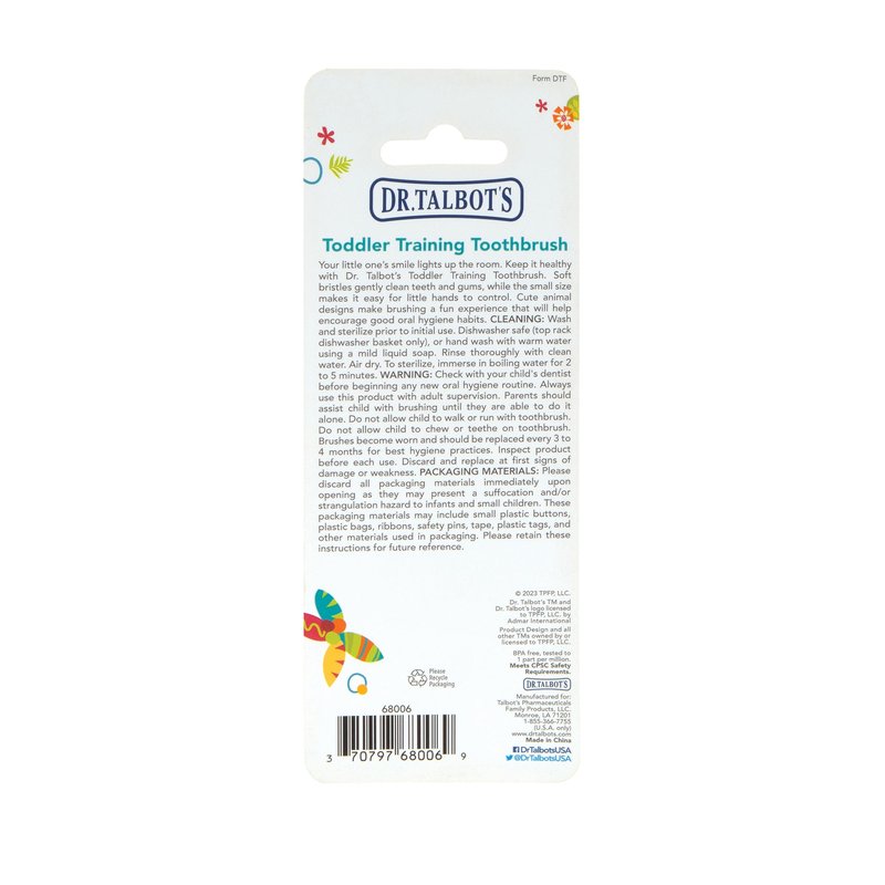 Dr. Talbot's Toddler Training Toothbrush - Soft Toddler Toothbrush for Kids - 6+ Months - Elephant