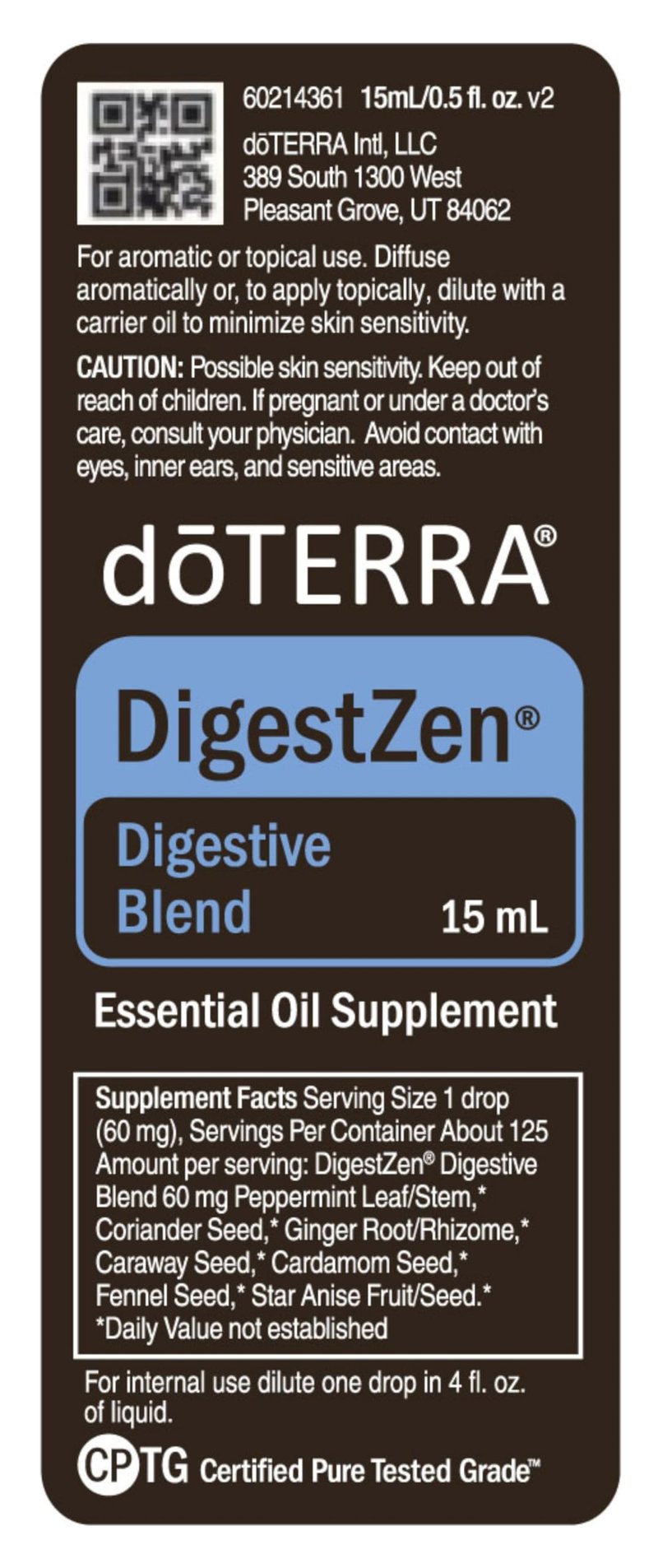 doTERRA DigestZen 15ml - Pure Essential Oil Digestive Blend with Peppermint, Ginger and Other Natural Oils to Help Reduce Gas, Indigestion and Upset Stomach