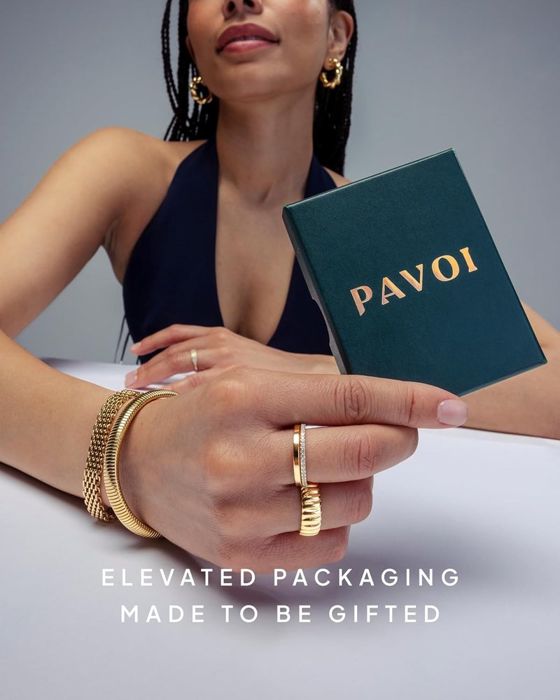 PAVOI 14K Gold Plated Chunky Statement Ring - Hypoallergenic Stainless Steel Stackable Design for Women