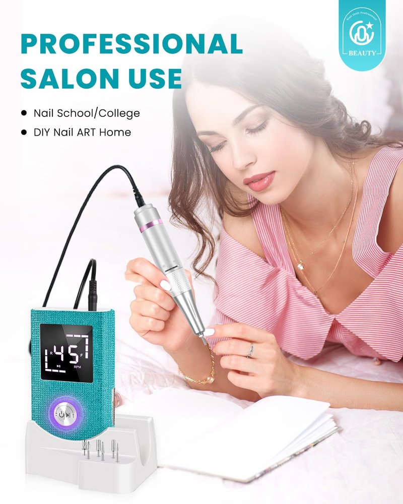 CozyZen Cordless Electric Nail Drill, 45000 RPM Rechargeable Diamond E-File, Portable & Low Noise for Acrylic/Gel Nails, Manicure & Pedicure - Professional & Home Use