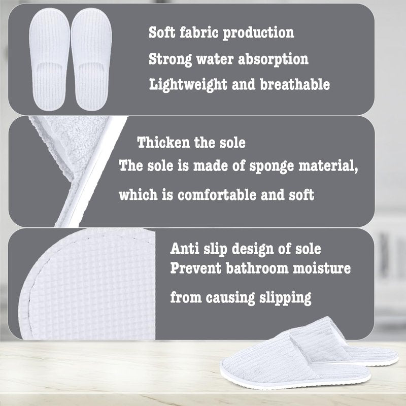 ZSDRTYU 12 Pairs Disposable Slippers for Guests, Closed Toe Coral Fleece Spa Slippers, Thick Sole Non-Slip Bulk House Slippers for Hotel, AirBnB, Travel, Wedding Party (White, One Size Fits Most)