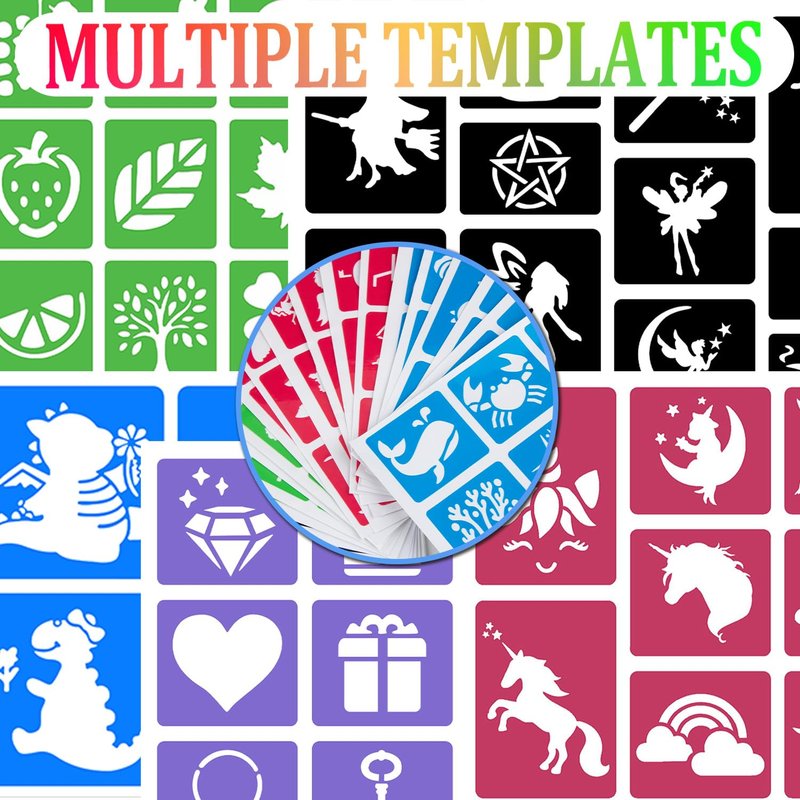 380pcs Temporary Tattoos Stencils, Face and Body Paint Stencils Kit, Girl Boy Glitter Tattoos, for School Show Birthday Halloween Christmas Various parties.