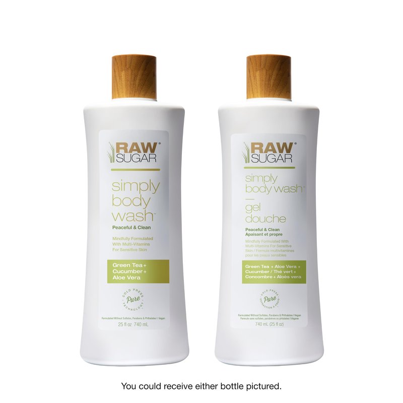 RAW SUGAR Green Tea Aloe Soother Gentle & Hydrating Body Wash, 25 Fl Oz (Pack of 3), Gentle & Soothing Bath & Shower Gel, Sensitive Skin-Friendly, Vegan, Formulated without SLS/SLES & Parabens