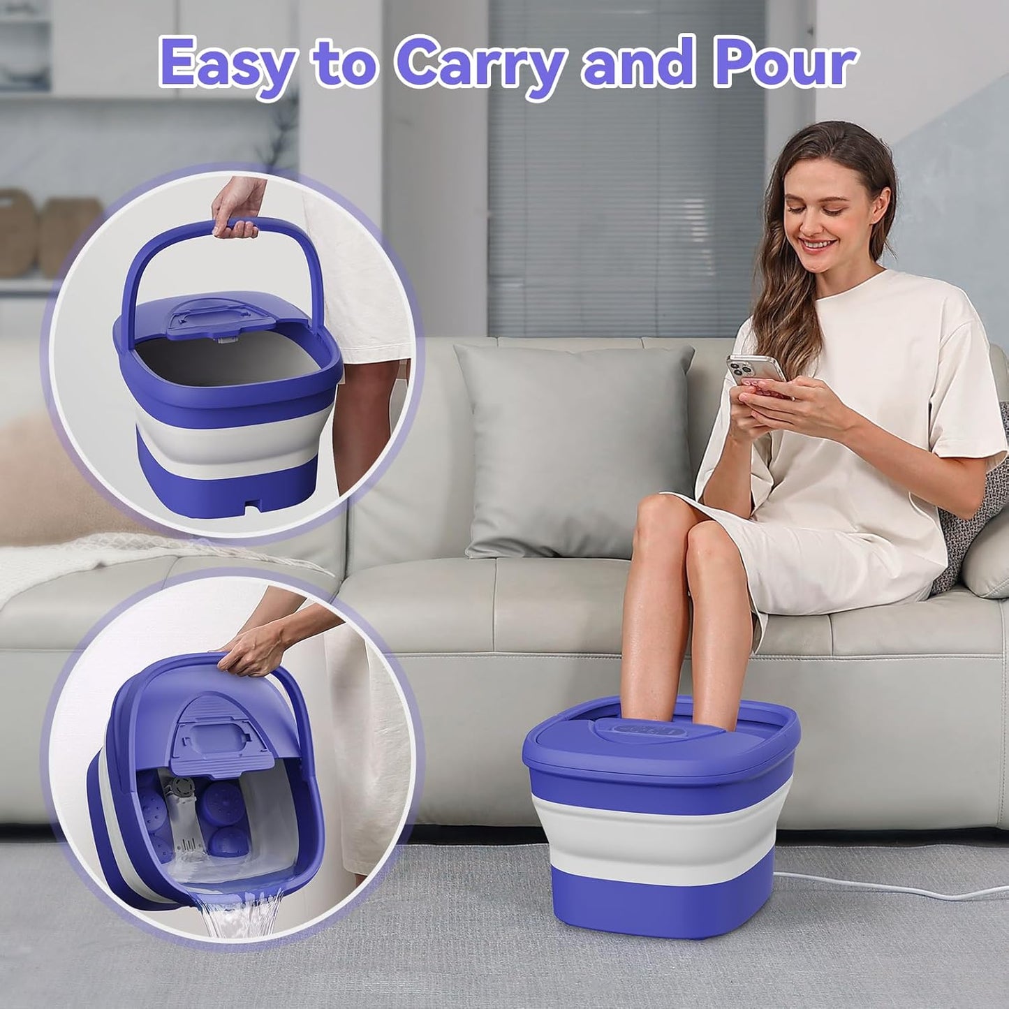 Collapsible Foot Spa - Heated Foot Bath Massager with Remote & Timer | 24 Motorized Shiatsu Massage Balls