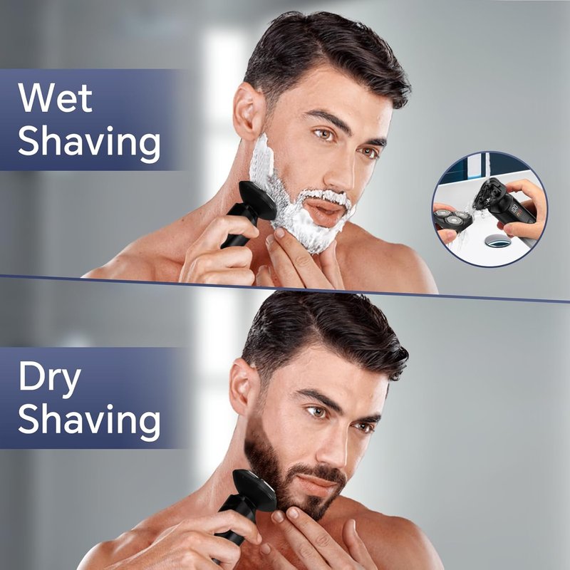 Electric Razor for Men - Waterproof 3D Rotary Shaver | Rechargeable Wet/Dry 3-in-1 with Beard Trimmer & Groomer