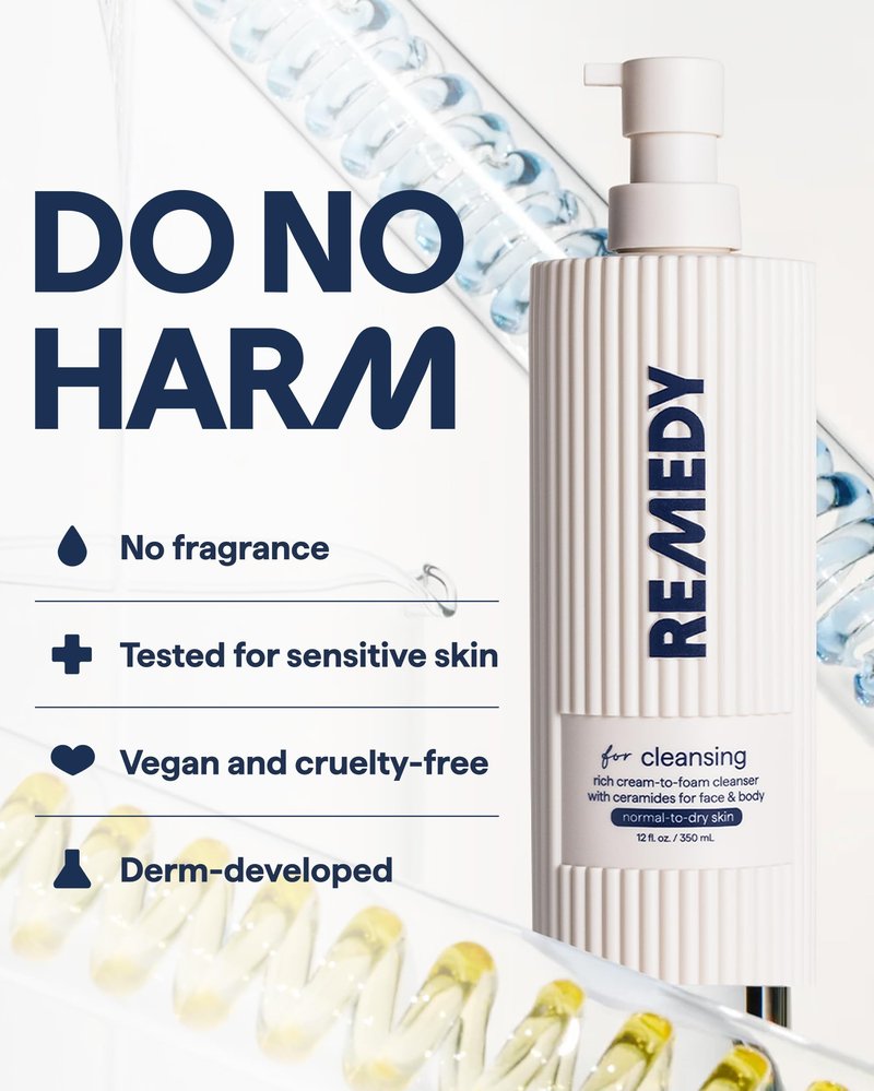 Remedy Cream-to-Foam Cleanser - Hydrating Face Wash with Ceramides, Hyaluronic Acid and Glycerin - Fragrance Free & Eczema Seal Certified - by Dermatologist Dr Shah | 12 fl. Oz