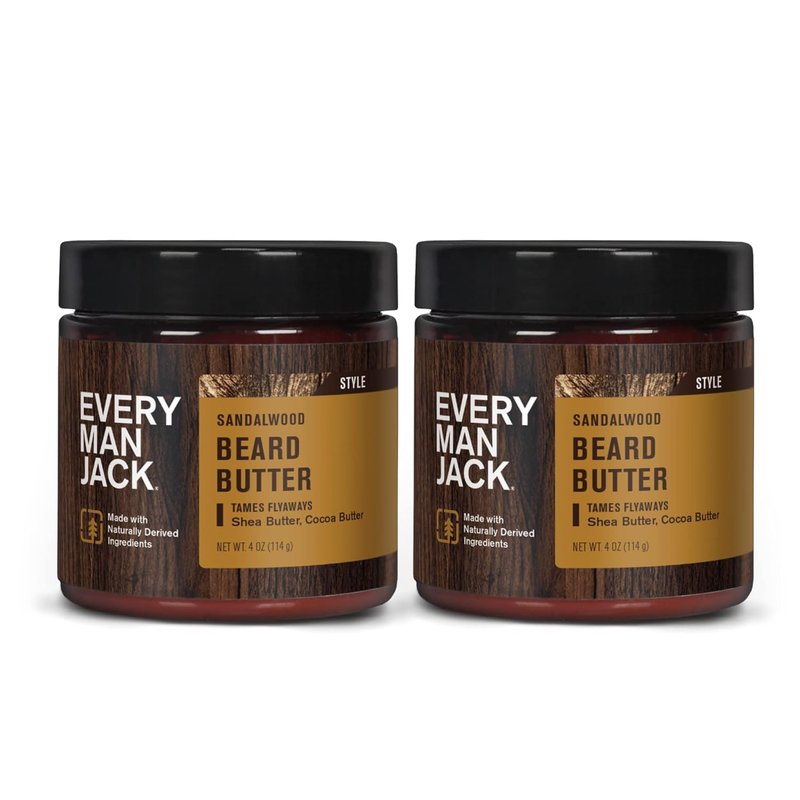 Every Man Jack Beard Softening Butter - Hydrates & Styles Dry Beards | Subtle Sandalwood Fragrance - 4 oz (2 Pack)