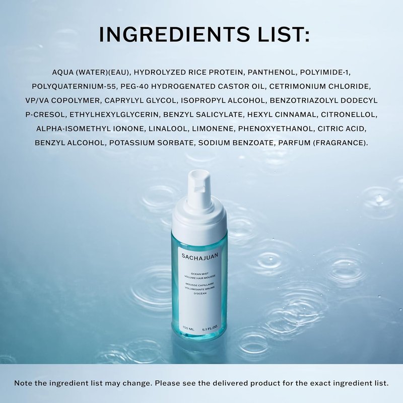 SACHAJUAN Ocean Mist Volume Hair Mousse | Lightweight Volumizing Mousse for Lift, Grip & Texture | Soft, Touchable Finish & Shine | Ocean Silk Technology | Vegan & Paraben-Free | 5.1 fl oz