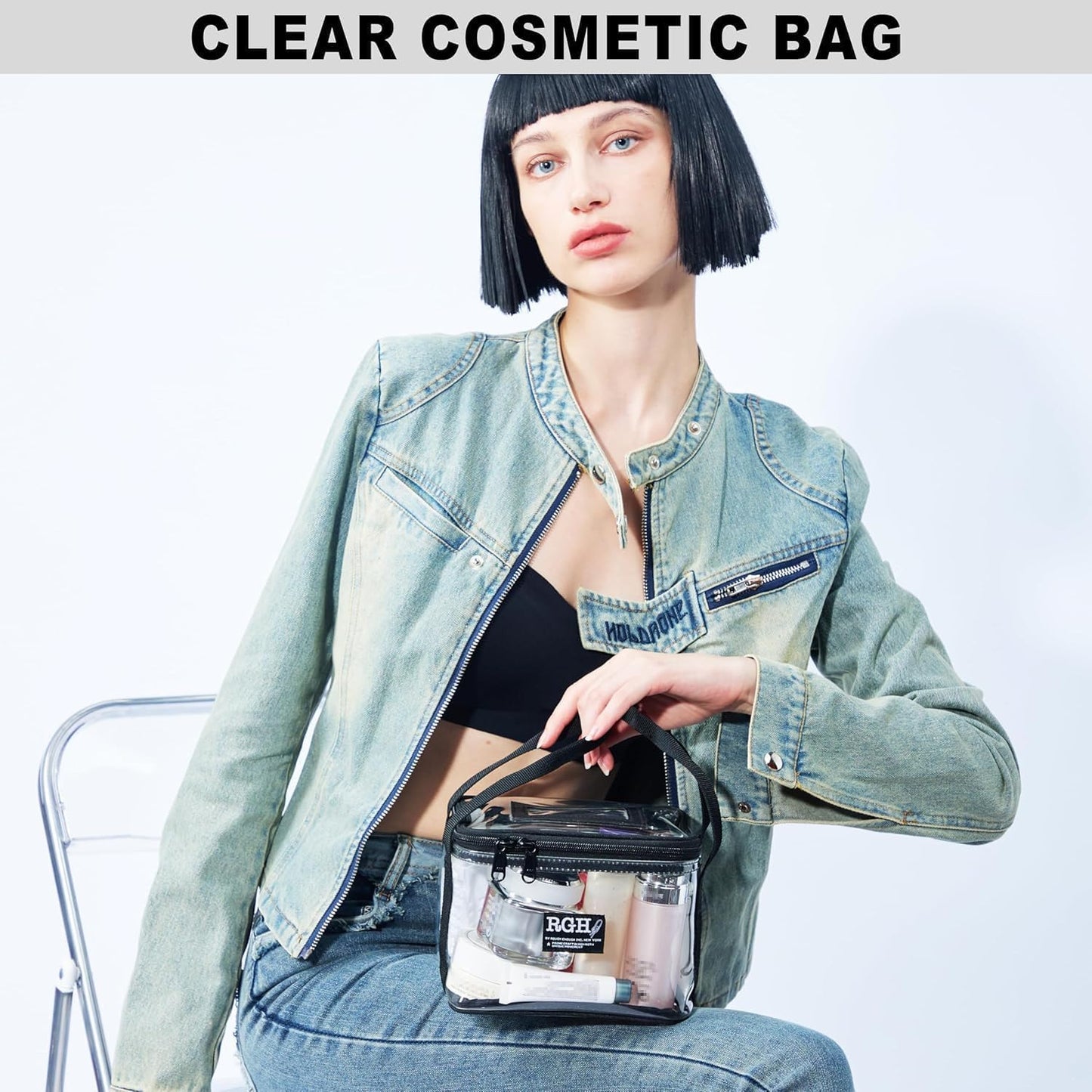 Rough Enough Clear Cosmetic Bag Large Makeup Pouch for Purse Toiletry Organizer for Travel Women with Ykk Zipper Sturdy Handle Water Resistant