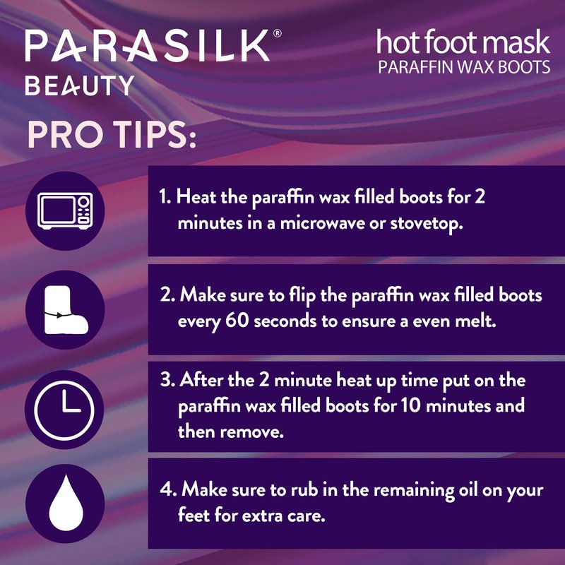 Parasilk Beauty Hot Foot Mask – 1 Pair Self Contained Paraffin Wax Boots for Intensive Hydration. Infused with Coconut Oil, Argan Oil, Marula Oil, and Vitamin E. One Size Fits Most