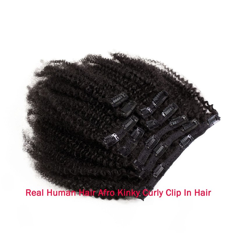 SAGA QUEEN Afro Kinky Curly Clip In Hair Extensions Human Hair 8pcs 18clips 120g/pck Brazilian Virgin Remy Human Hair 4B 4C Afro Curly Clip Ins Natural Black Color 16inch Clip On Hair Extension