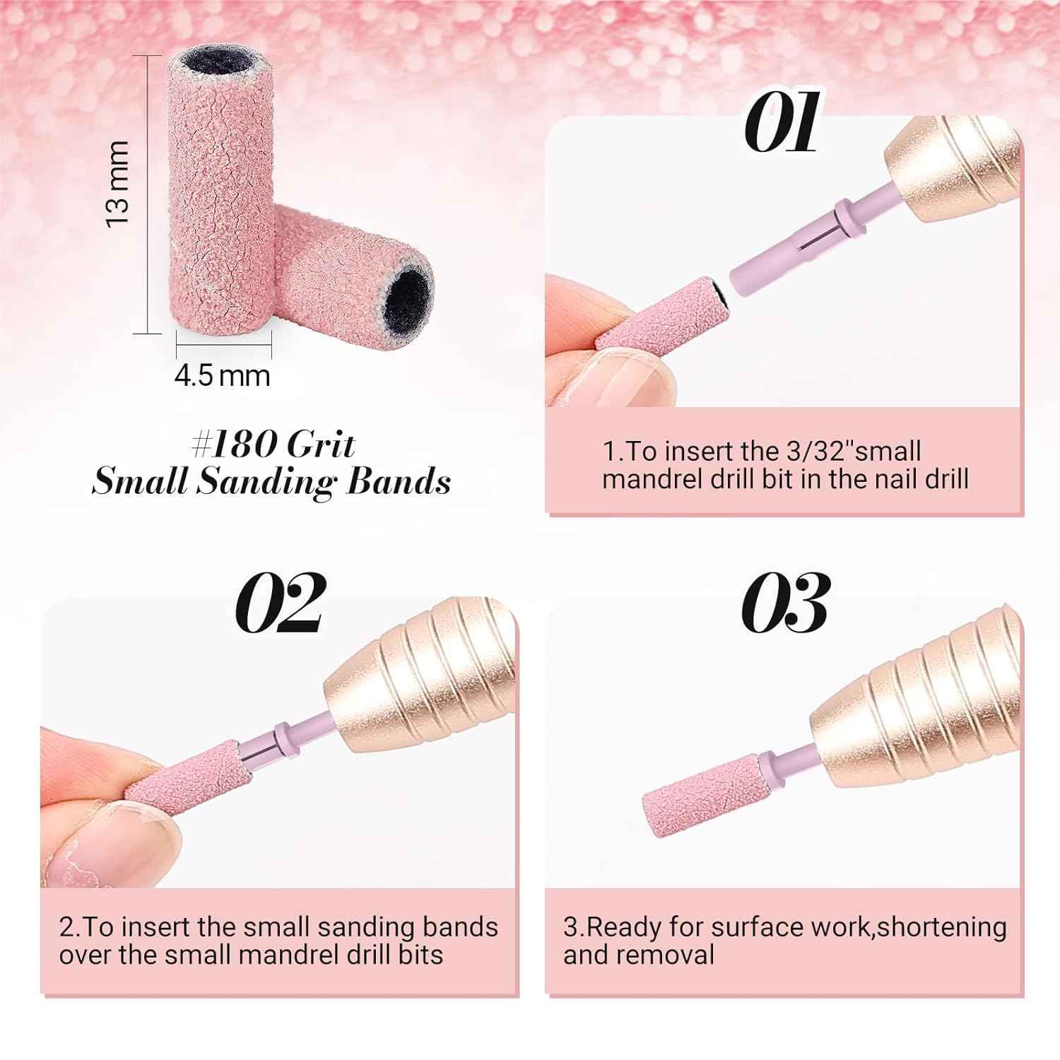 Electric Nail Drill Kit with 120 Sanding Bands & Heart-Shaped Nail Buffer Block