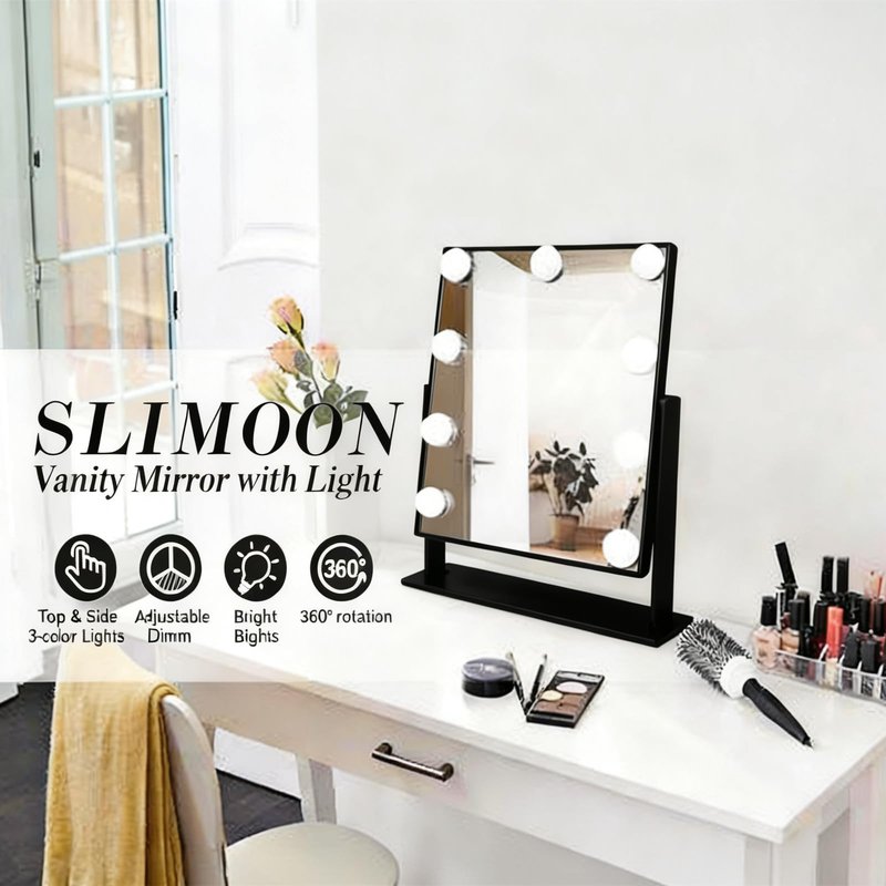 SLIMOON 9.65-inch Lighting Makeup Mirror, 1x / 10x,Touch Control,3-Color Adjustable,Metal Stand,up and Down Adjustable Makeup Mirror, High Color Rendering, Eye-Protecting Light Source,Ultramarine