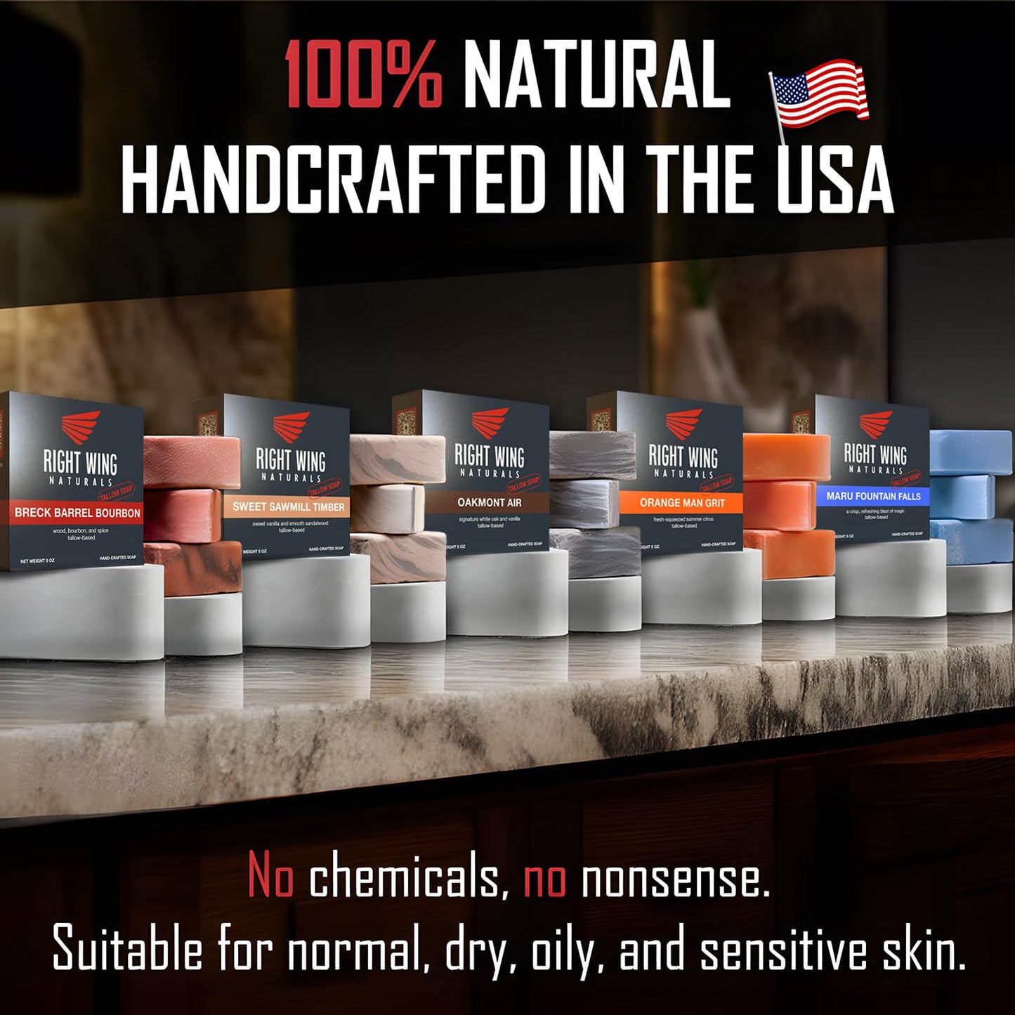 Right Wing Naturals Bar Soap Gift Set for Men | Handcrafted Cold-Pressed | Handmade Organic Soap for Men | Most Popular Flavors | Natural Scented Men’s Bar Soap| Pack of 5 Bars