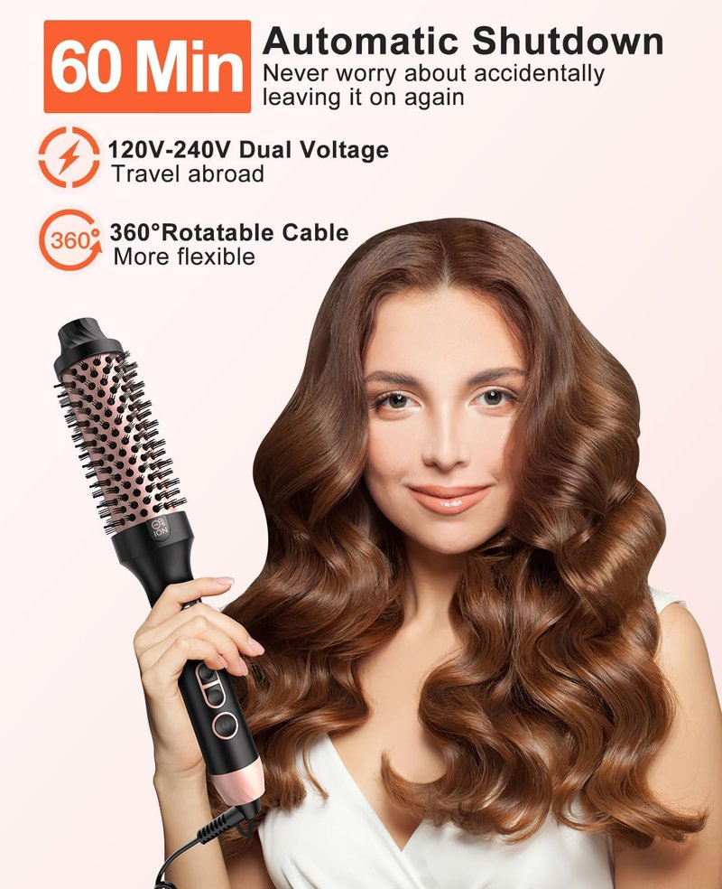 Nimmu Thermal Brush - 1.5 Inch Heated Round Brush for Blowouts | 10 Temperature Settings, Dual Voltage, Black Gold