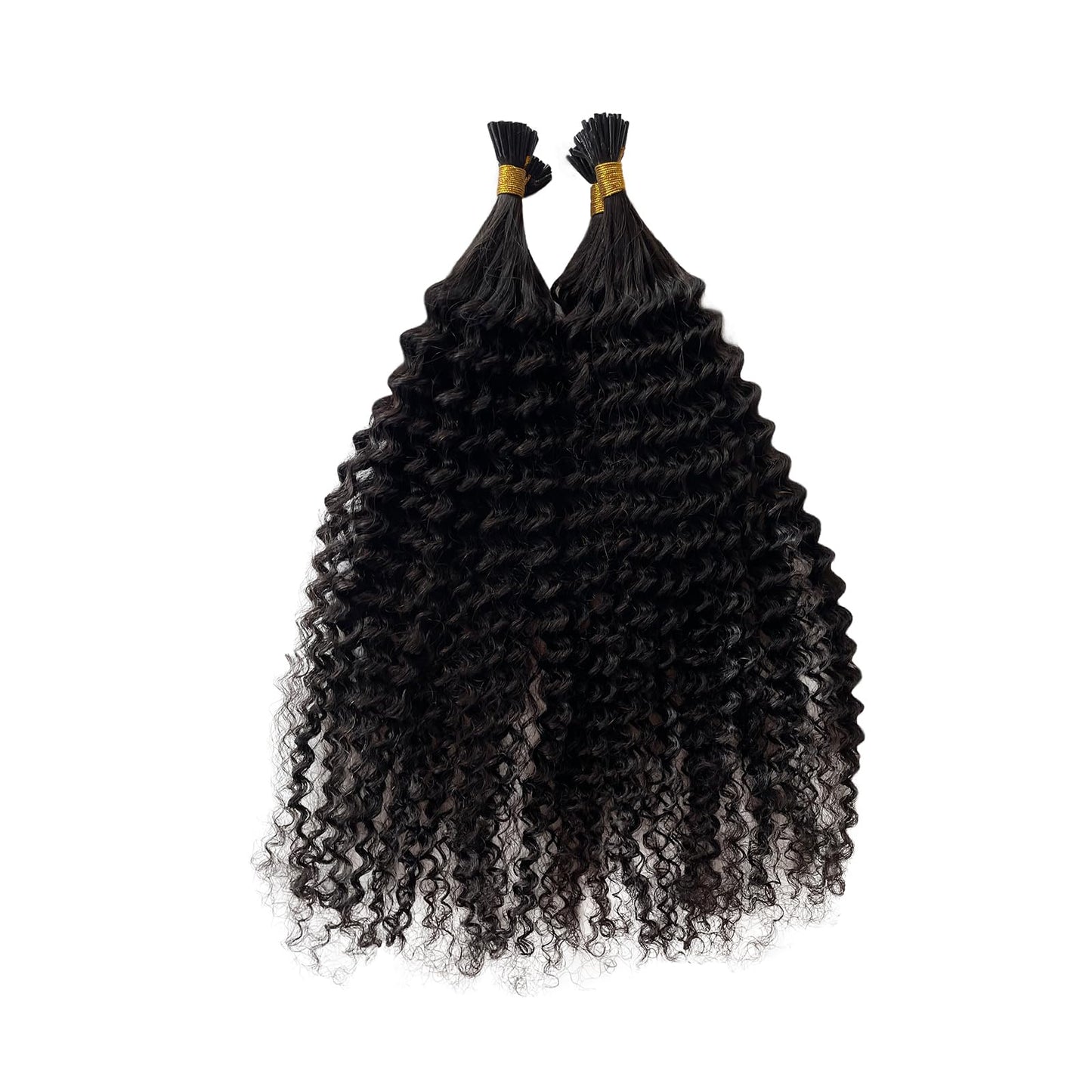 Kinky Curly I Tip Human Hair Extensions 0.5g/s 100 Strands 50g/pack Keratin Cold Fusion I Tip Hair Extensions Hair Piece #1B Natural Black Pre Bonded Itips Hair, 2-3 Packs for Full Head 18in