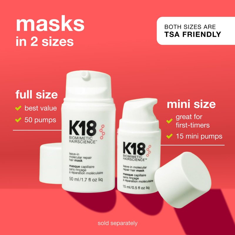 K18 Leave-In Molecular Repair Hair Mask - Peptide Hair Treatment Mask for Bleach, Color, Chemical + Heat Damaged Strands - Immediate + Lasting Damage Reversal in 4 Minutes (0.5 Fl oz)