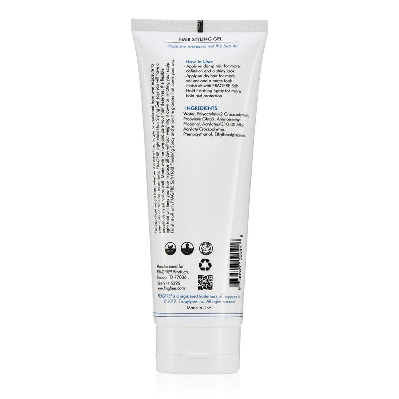 FRAGFRE Light Hold Hair Gel Fragrance Free 8 oz - Lightweight Styling Gel for Fine Fragile and Weakened Hairs - Paraben Free Hypoallergenic Sensitive Formula - Vegan No Gluten/Cruelty
