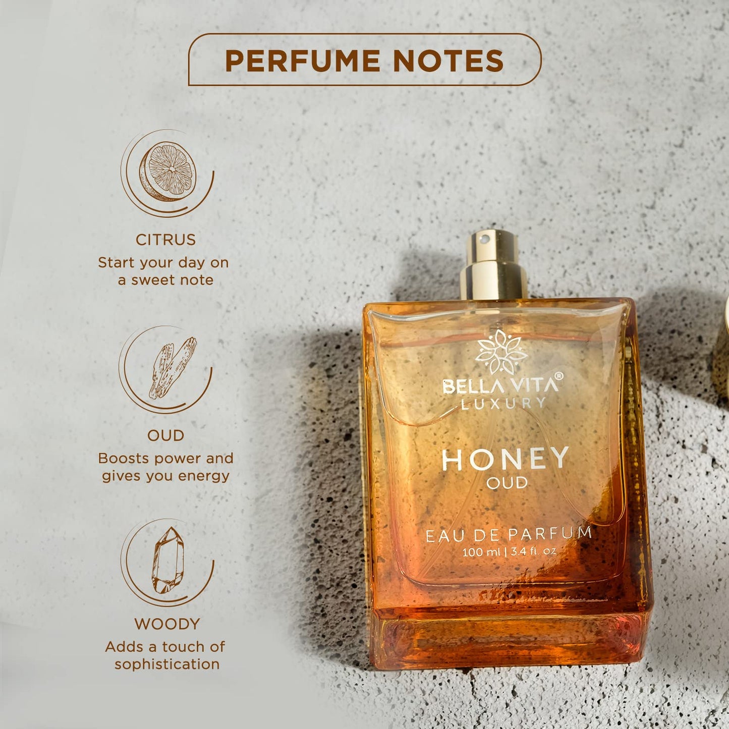 Bella Vita Luxury Glam Women EDP Perfume & Honey Oud Eau De Parfum Unisex Perfume Combo, Pack of 2 Premium Long Lasting Fragrance Scents for Men & Women, 100 Ml Each