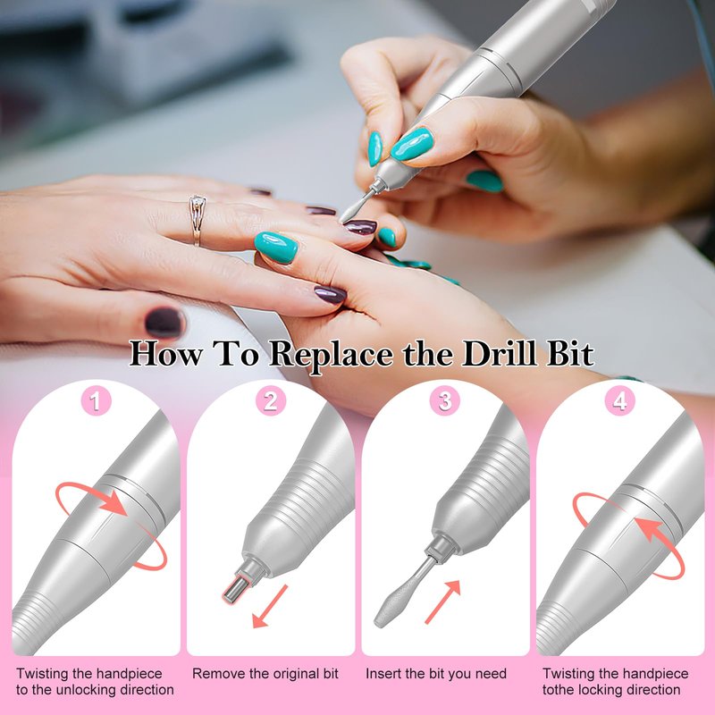 Electric Nail Drill Professional: 45000RPM Rechargeable Nail File with Bits & Base for Acrylic Gel Nails, Professional Nail Drill Manicure Pedicure Polishing Shape Tools for Home Salon